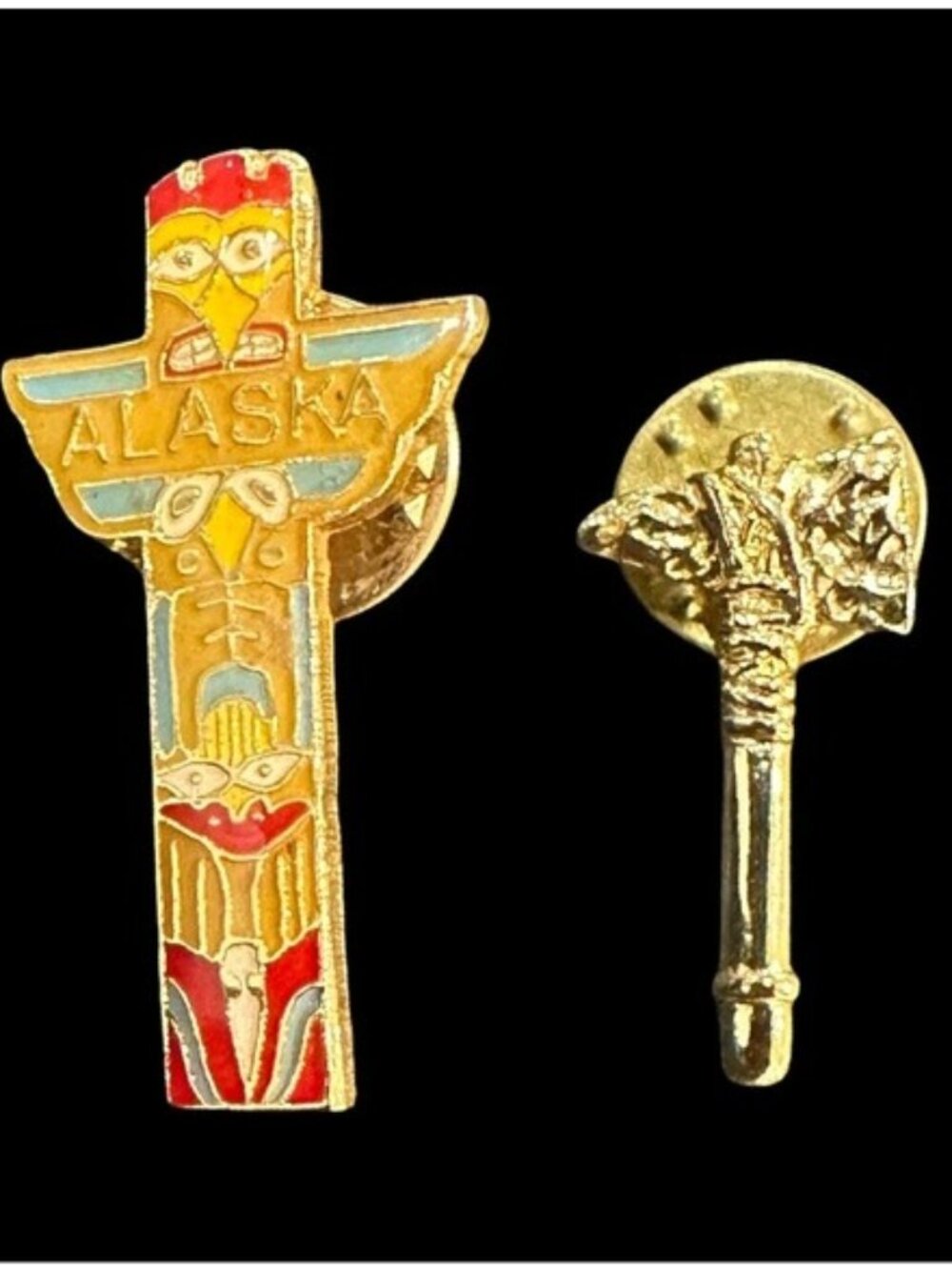 Vintage Alaska Totem Souvenir & Gold Tone Pin Set